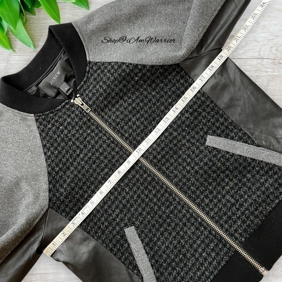 J.Crew leather & wool houndstooth zip moto bomber jacket *shop@iamwarrior - Picture 9 of 14